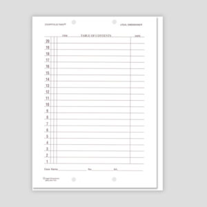 Courtfolio Table of Contents Sheets